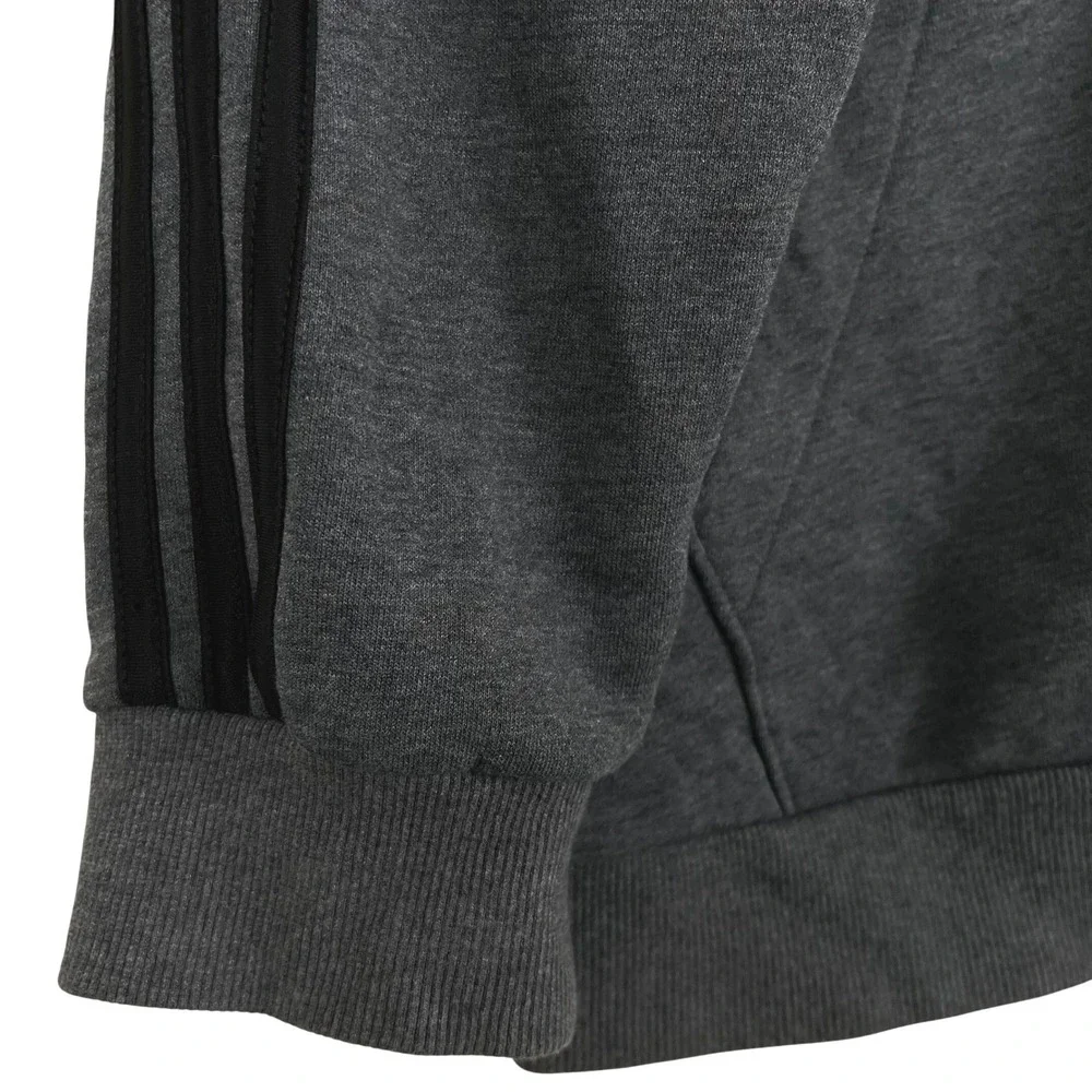 Adidas Essentials Mens Full Zip Hoodie XL Dark Grey 3-Stripe Fleece Sweatshirt